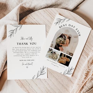 Cartão de agradecimento para casamento para imprimir para convidados - Cartão de agradecimento com foto moderna - Cartão de agradecimento para impressão - Convite de casamento floral