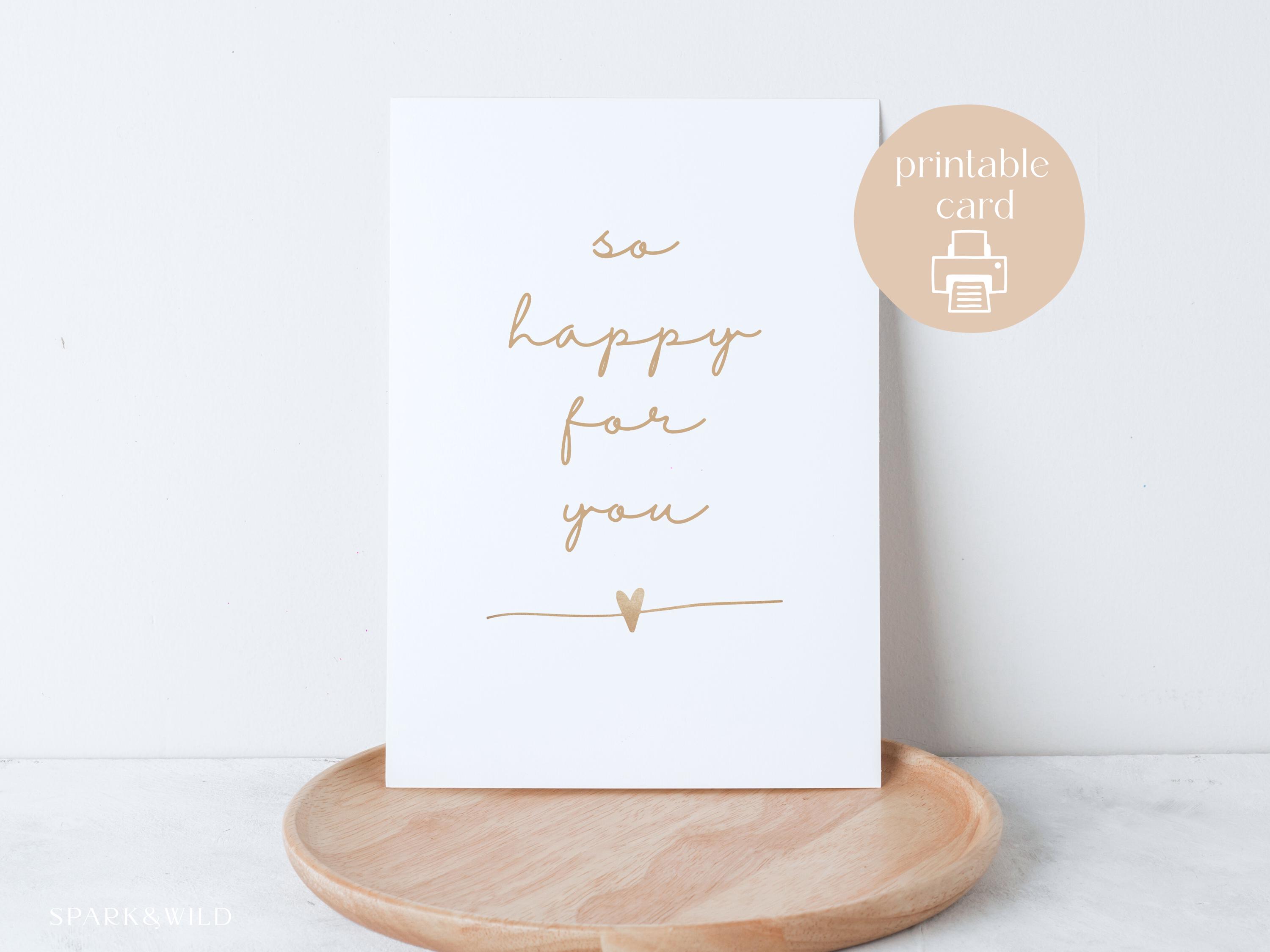 Cartão de parabéns para casal – Cartão de noivado ou casamento – Cartão minimalista elegante – Cartão para impressão para recém-casados – Muito feliz por você