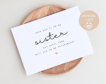 Cartão de proposta de madrinha de casamento para irmã em breve – Cartão de madrinha de casamento para irmã - Você será minha madrinha de casamento - Cartão de madrinha de casamento para impressão para cunhada