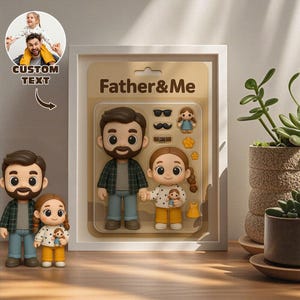 Aangepaste actiefiguurportret – Full Body minifiguurkunst in speelgoeddooslijst – Gepersonaliseerd cadeau voor papa, verjaardag, Vaderdag Foto cartoon