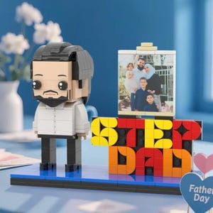 Personalized Step Dad Brick Figure with Photo, Unique Building Block, Perfect Father's Day Gift Mini Toy Keepsake for Bonus Dad, Step Father