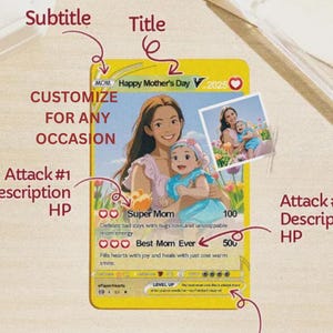 Custom Pokemon-Inspired Style Card Personalized Anime Poke Photo Gift Card for Mom Kids Dad Husband Mum Friends Couples Geeky Gamer Keepsake