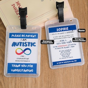 Custom Autism Emergency Contact ID Card Medical Alert Card Velcro Personalized Safety Info for Kids on the Spectrum PVC Card School Gear
