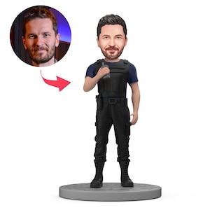 Personalized Policeman Bobblehead - Police Officer Figurine in Body Armor – Walkie Talkie Pose – Law Enforcement Gift for Him Dad Nephew Son