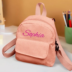 Personalised Corduroy Mini Backpack with Name Custom Toddler School Bag, Cute Girls Preschool Bookbag, Unique Corduroy Back To School Gift
