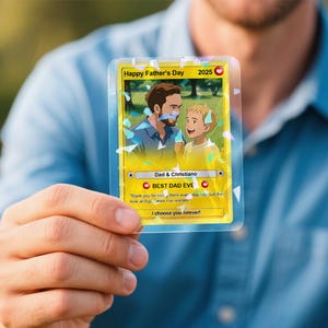 Cartão personalizado impresso estilo Poke com texto preferido, foto ou desenho animado de anime, presente infantil com acabamento brilhante, ideia divertida de aniversário para ele ou ela