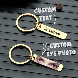 Chaveiro com foto de olho personalizado, texto personalizado, frente e verso, presente exclusivo e significativo para casais, lembrança de aniversário de longa distância, lembrança de amor