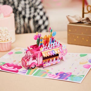 3D Pop-Up Ice Cream Truck Card – Handmade Birthday Card for Kids, Adults Fun Surprise Greeting Card for Him Her, Unique Keepsake Gift Idea