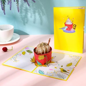 Creative 3D Pop-Up Card Red Dessert Ice Cream Theme Unique Birthday Cake Card, Handmade Greeting Card for Sweet Lovers, Dessert Lover Gift