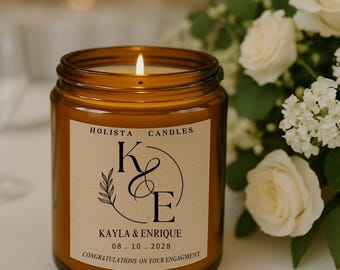 Personalized Engagement Soy Candle: Custom Names & Date, Handmade in Canada