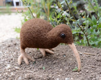 Cute stuffed Kiwi Apteryx felted plushy pet.