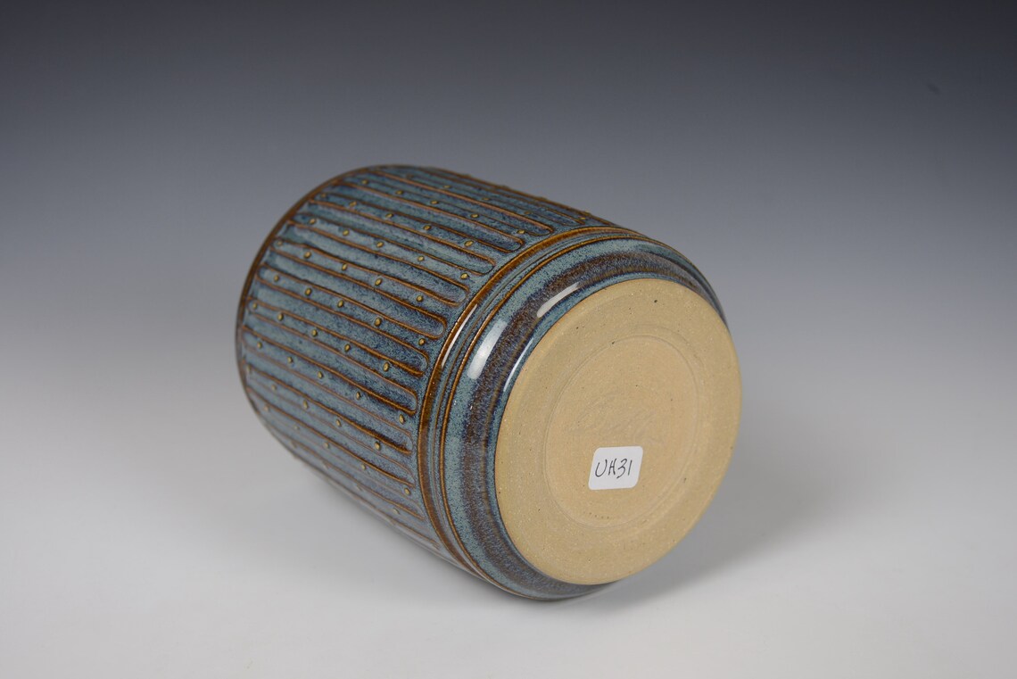 Blue Fluted Utensil Holder Ceramic Pencil Holder Ceramic Etsy