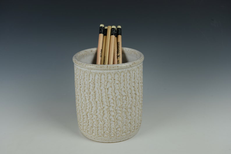 Fluted Speckled White Utensil Holder Ceramic Pencil Holder Etsy