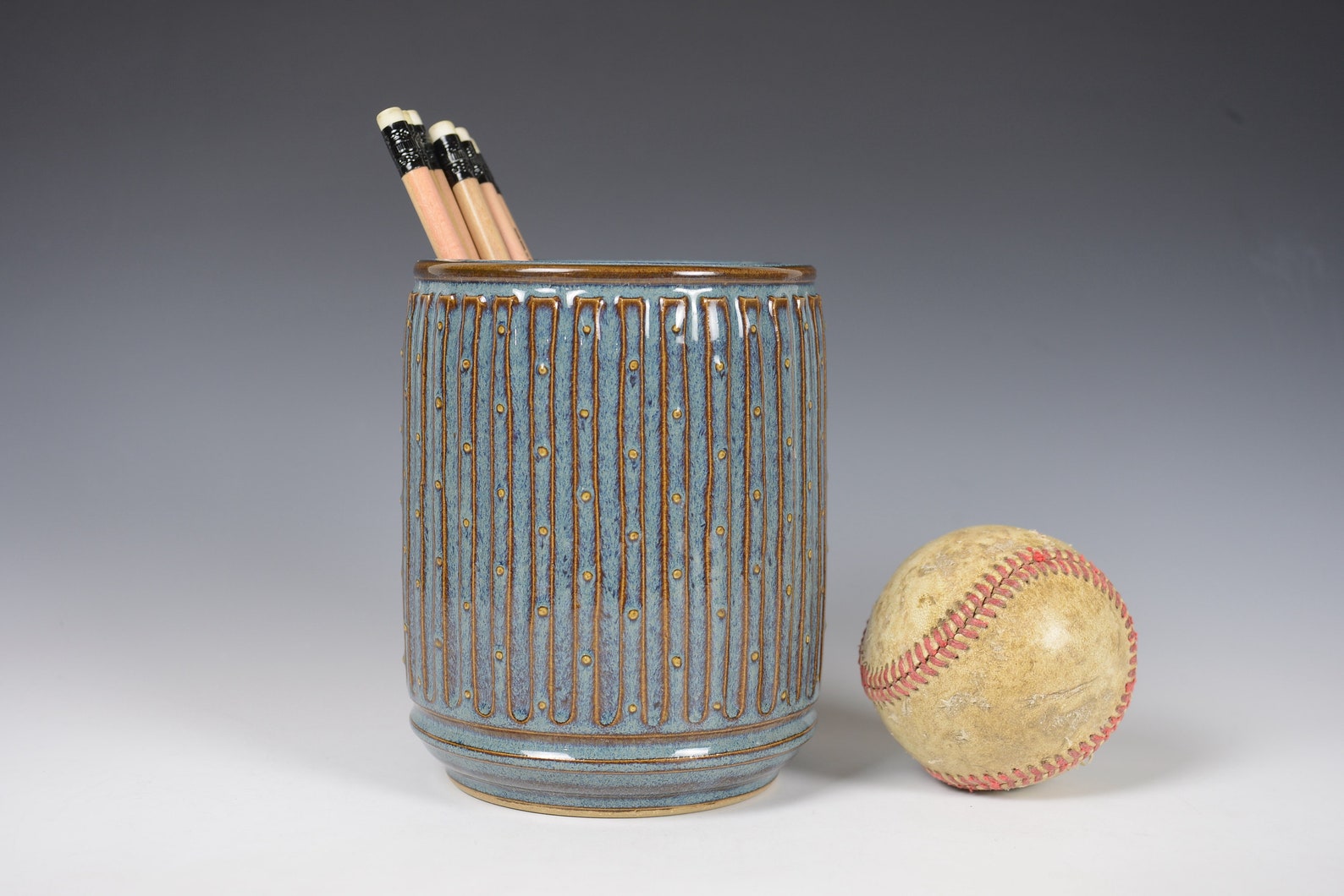 Blue Fluted Utensil Holder Ceramic Pencil Holder Ceramic Etsy