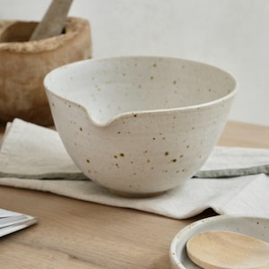 Handmade Ceramic Mixing Bowl / Natural White Speckled Glaze / Wheel-Thrown Pottery Pouring Bowl