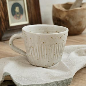 Handmade Ceramic Mug / Natural White Speckled Glaze / Wheel-Thrown Pottery Coffee Cup