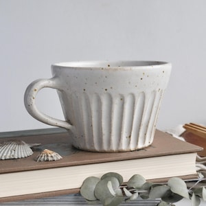 Handmade Ceramic Mug / Natural White Speckled Glaze / Wheel-Thrown Pottery Coffee Cup