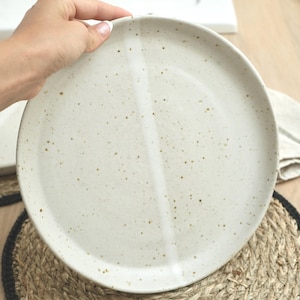 Handmade Ceramic Plate / Natural White Speckled Glaze / Wheel-Thrown Pottery Dining Platter