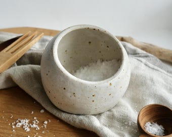 Handmade Ceramic Salt Cellar / Natural White Speckled Glaze / Wheel-Thrown Pottery Kitchenware