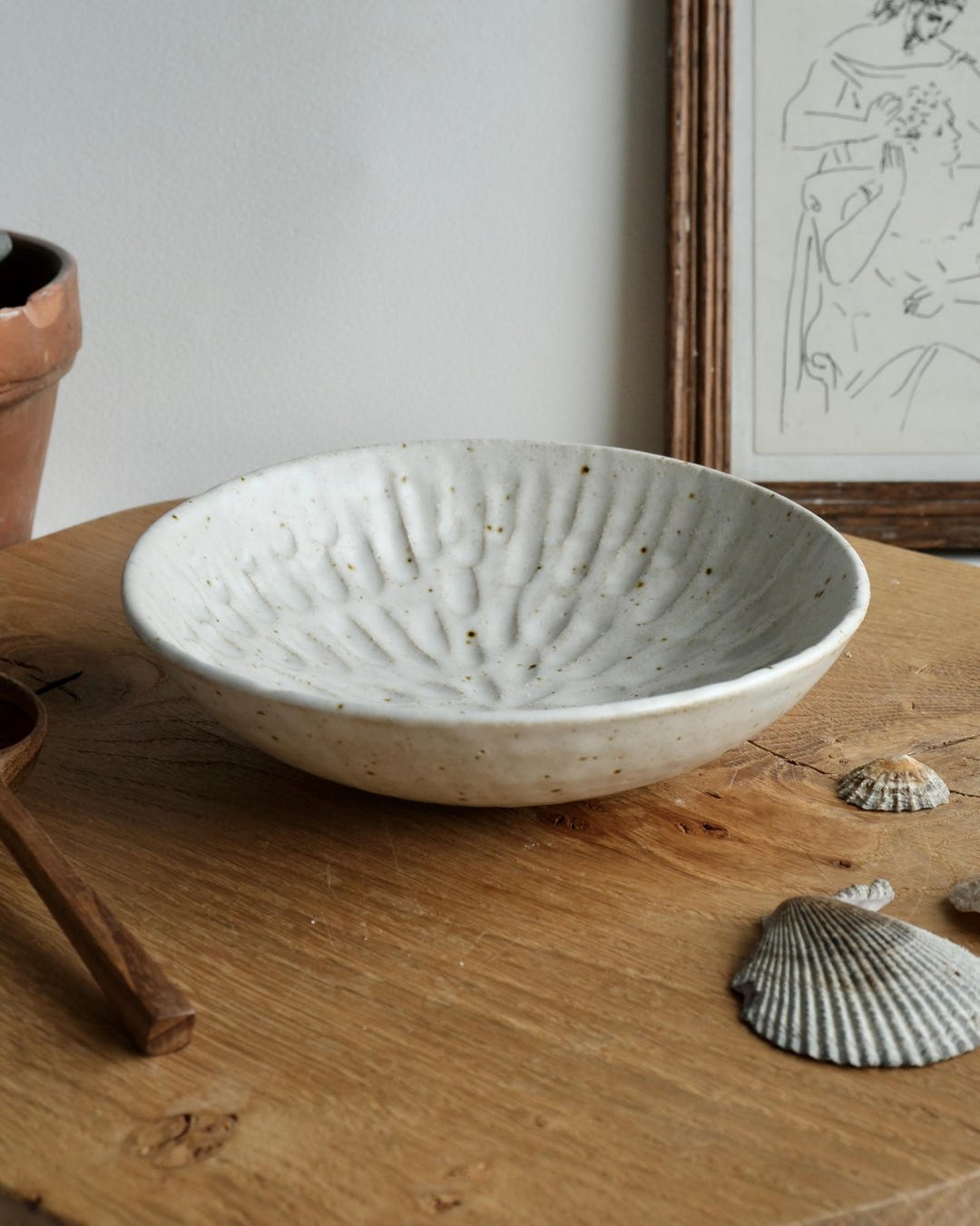 Handmade Ceramic Trinket Bowl / Natural White Speckled Glaze / Wheel ...