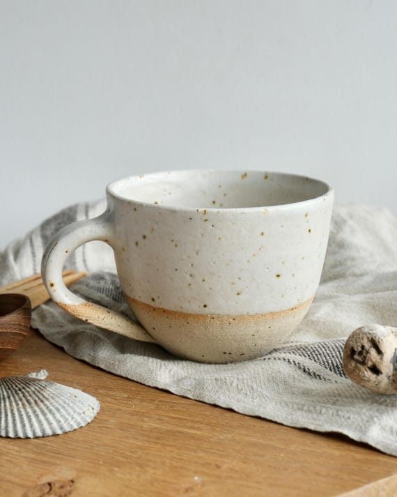 Handmade Ceramic Mug / Natural White Speckled Glaze / Wheel-thrown Pottery Coffee Cup