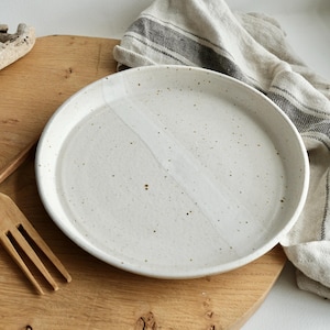 Handmade Ceramic Plate / Natural White Speckled Glaze / Wheel-Thrown Pottery Dinning Platter