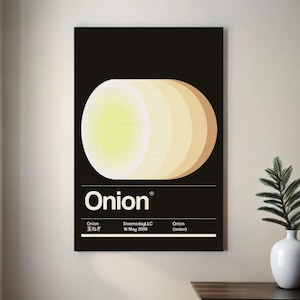 Minimalist Onion Poster Art - Modern Onion Print - Retro Food Design - Vintage Onion Wall Art for Kitchen and Living Room Decor