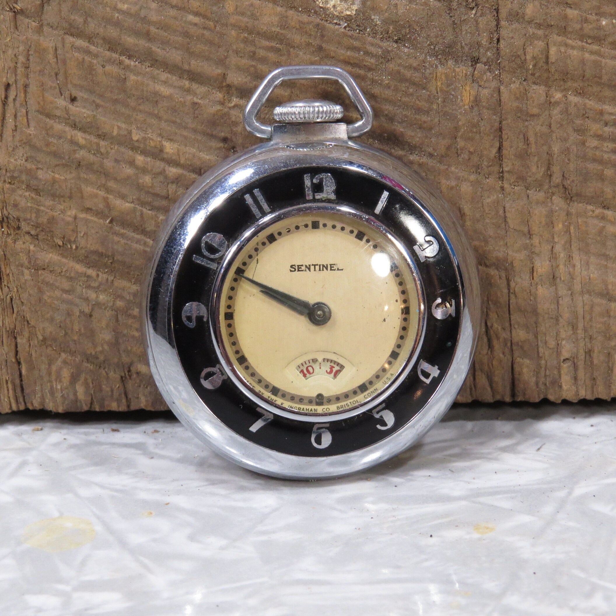 Vintage Sentinel Art Deco Pocket Watch Ingraham Watch Co Black