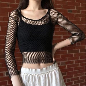 Women Gothic Fishnet Top, Sexy Black See Through Crop Top, Gift for Her