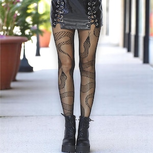 Collants résille serpent femmes, bas noirs de style gothique, leggings collants punk