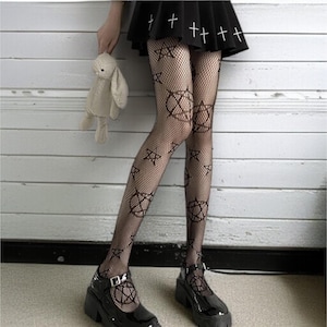 Star Patterned Fishnet Stockings, Lolita Mesh Black Leggings, Fashion Gift for Her