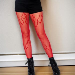 Collants résille flammes, collants gothiques pour femme, bas collants punk, leggings pour elle