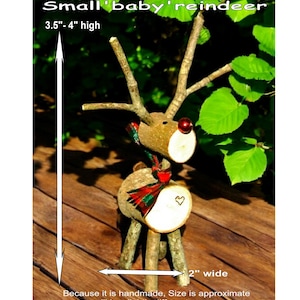 3.5&quot;-4&quot; high Cute unique &#39;small &#39;baby&#39; handmade natural wood reindeer