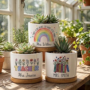 Miniaturowa doniczka dla nauczyciela, prezent z podziękowaniami dla nauczyciela, ceramiczna doniczka na sukulenty, powrót do szkoły