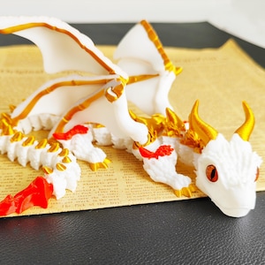 3D Printed Dragon with Wings Articulated Dragon Wyvern Dragon Fidget Toy Stunning 3D Print Flying Dragon Toy with Horns Poseable Dragon Toy