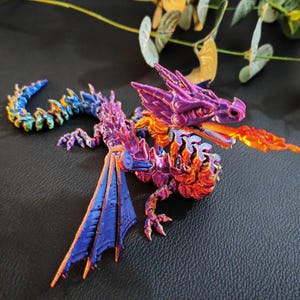 3D gedruckter Drache | Gegliederter feuerspeiender Drache mit Flügeln | Flexi Gelenkdrache | Fidget Spielzeug, Drache Geschenk für Kinder und Erwachsene