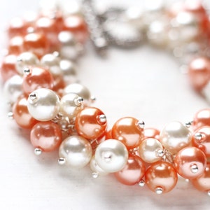 Orange and Cream Pearl Cluster Bracelet for Orange Weddings, Bridesmaid Jewelry Bracelet Pumpkins Delight image 2