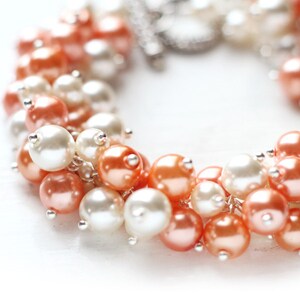 Orange and Cream Pearl Cluster Bracelet for Orange Weddings, Bridesmaid Jewelry Bracelet Pumpkins Delight image 1