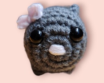 Grey Hamster - Sad Hamster Meme - Crocheted - Handmade - Pocket Pal - Ready to Ship