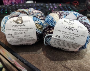 Merino wool yarn - Blue - white - gray - black - mixed color - 2 rolls - 50g each roll - DESTASH