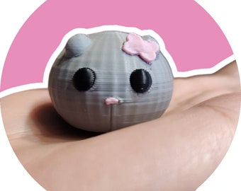 Sad Hamster with Pink bow - 3D Print - Mini - PLA - 3 colors - Pocket pal size - Ready to Ship