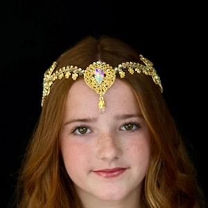 Tocado de ballet dorado: tiara de diamantes de imitación con cristales iridiscentes - Danza, novias, cosplay
