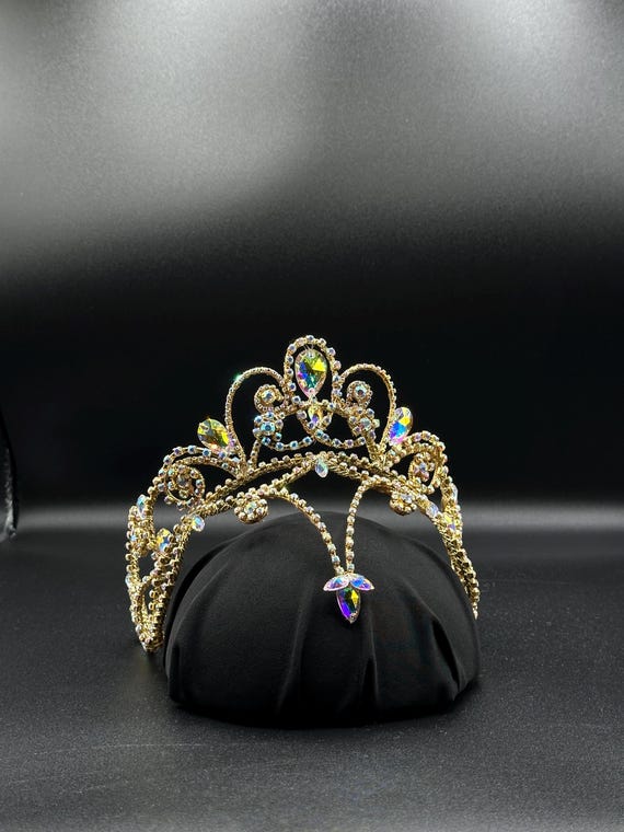 Gold Aurora Crystal Tiara Crown - Iridescent Stones il_fullxfull.7022655708_rjt1.jpg main image 3