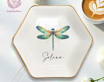 Personalized Dragonfly Jewelry Dish, Ring Tray for Women, Inspirational Gift for Her, Maid Of Honor Gift, Grandma Gift,Nature Lover Keepsake