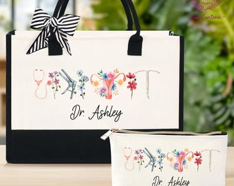 Personalized Floral OBGYN Tote bag, OBGYN Gift, Custom Doctor Tote Bag, Gift for Obgyn Nurse, OBGYN Appreciation Gift, Gynecologist Gifts