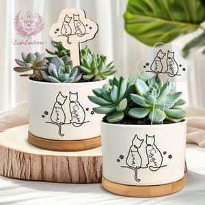 Custom Cat&#39;s Name Plant Pot, Personalised Gifts, Unique Cat Lover Present,Gift For Cat Owner,Family Gift, Pet Lover, Line Art Cute Cat/Dog
