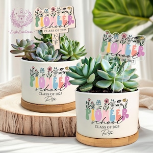 Cadeau personnalisé pour école pionnière 2025 - cache-pot avec nom, cadeau de remise des diplômes JW, motif floral, souvenir de la classe pionnière pour elle