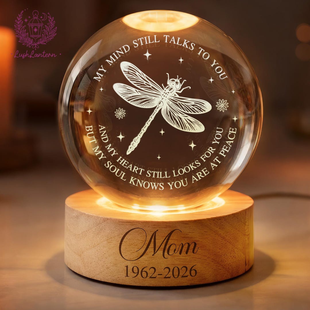Personalized Dragonfly Memorial Crystal Ball Night Light, in Memory of ...
