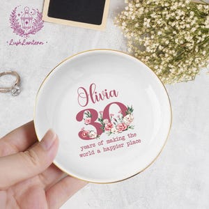 Personalized Birthday Jewelry Dish, Birth Flower Ring Dish,Gift For Mom,Gift For Daughter,30th Birthday Gift,Friend Gift, Funny Gift For Her