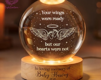 Personalized Baby Memorial Night Light, Miscarriage Memorial Crystal Ball Night Light, Angel Baby Memorial Gifts, Baby Loss, Sympathy Gift
